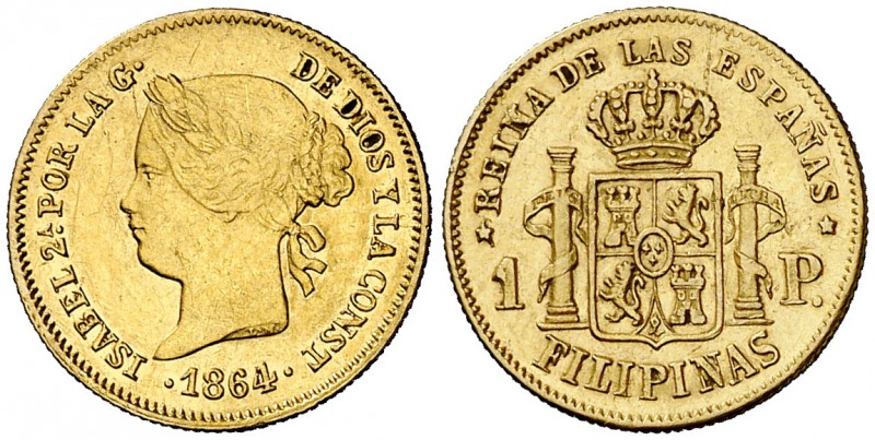 1864. Isabel II. Manila. 1 peso. (Cal. 146) (Basso 68). 1,68 g. Buen ejemplar. M...