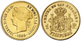1864. Isabel II. Manila. 1 peso. (Cal. 146) (Basso 68). 1,68 g. Buen ejemplar. MBC+.