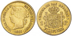 1866. Isabel II. Manila. 1 peso. (Cal. 148) (Basso 68). 1,62 g. Muy escasa. MBC.