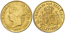 1862. Isabel II. Manila. 4 pesos. (Barrera falta). 6,58 g. Falsa de época. MBC.