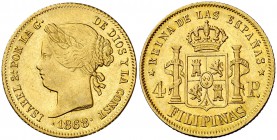 1868. Isabel II. Manila. 4 pesos. (Cal. 132) (Basso 70). 6,76 g. Parte de brillo original. MBC+.