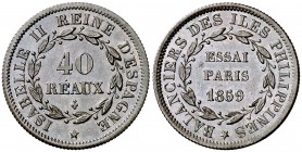 1859. Isabel II. París. 40 reaux. (Basso 80) (Kr. Deluxe ANA Centennial Edition Pn6). 1,52 g. Ex Áureo 30/06/1993, nº 781. Bella. Rarísima. S/C.