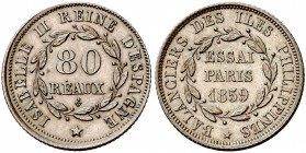 1859. Isabel II. París. 80 reaux. (Basso 81) (Kr. Deluxe ANA Centennial Edition Pn7). 3,37 g. Bella. Rarísima. S/C.