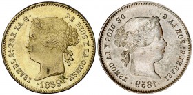 1859. Isabel II. (Basso 84, sólo conoce esta prueba con fecha 1861) (Kr. Deluxe ANA Centennial Edition Pn falta). 0,80 g. Prueba del anverso que fue a...