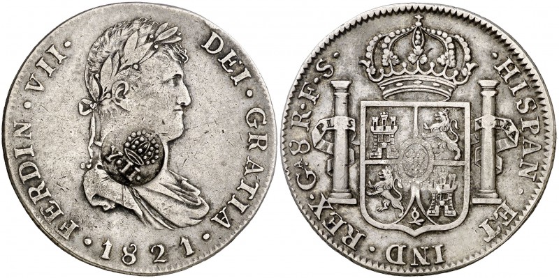 Isabel II. Resello (falso) YII bajo corona sobre 8 reales de Guadalajara FS de 1...