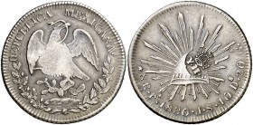 Isabel II. Resello YII bajo corona, en reverso, sobre 8 reales de México, San Luis de Potosí JS de 1830. (Kr. A130 var). 26,67 g. Bonita pátina. Escas...