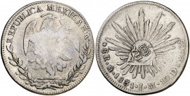 Isabel II. Resello YII bajo corona, en reverso, sobre 8 reales de México, México JJ de 1831. (Kr. 128 var). 26,61 g. MBC.
