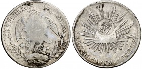 Isabel II. Resello YII bajo corona, en reverso, sobre 8 reales de México, Zacatecas OM de 1831. (Kr. falta). 26,58 g. Golpecitos. MBC.