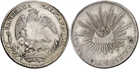 Isabel II. Resello YII bajo corona, en reverso, sobre 8 reales de México, Zacatecas OV de 1831. (Kr. falta, 129 sim). 26,78 g. Ex Spink 28/11/2005, nº...