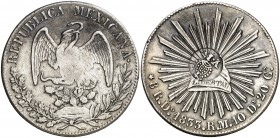 Isabel II. Resello YII bajo corona, en reverso, sobre 8 reales de México, Durango RM de 1833. (Kr. falta). 26,13 g. Golpecitos. Bonita pátina. MBC.