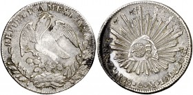 Isabel II. Resello YII bajo corona, en reverso, sobre 8 reales de México, Zacatecas OM de 1833. (Kr. falta). 26,29 g. Pequeños resellos orientales. Ox...