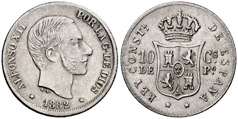 1882. Alfonso XII. Manila. 10 centavos. (Cal. 95) (Basso 64). 2,59 g. Buen ejemp...
