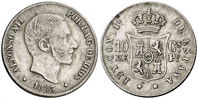 1883. Alfonso XII. Manila. 10 centavos. (Cal. 96) (Basso 64 var). 2,57 g. El ord...
