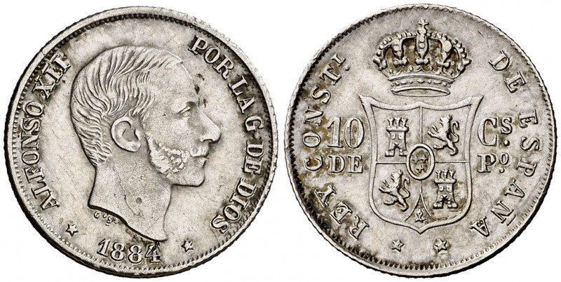 1884. Alfonso XII. Manila. 10 centavos. (Cal. 97) (Basso 64). 2,58 g. Bella. Ex ...