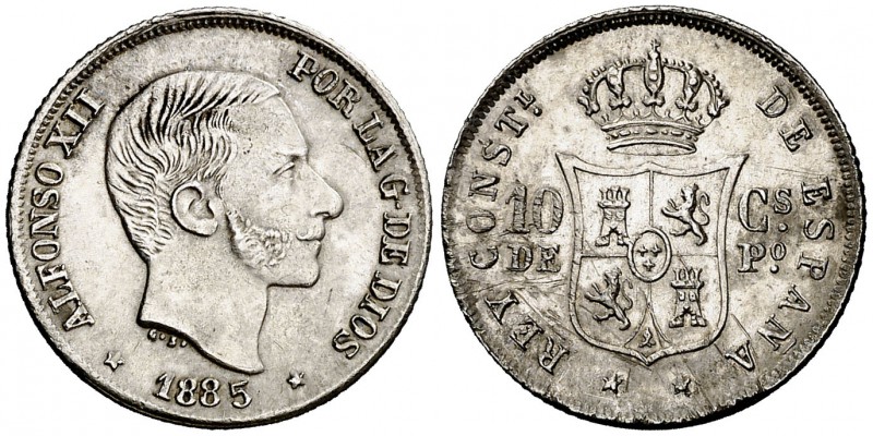1885. Alfonso XII. Manila. 10 centavos. (Cal. 98) (Basso 64 var). 2,51 g. Las le...