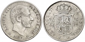 1883. Alfonso XII. Manila. 20 centavos. (Cal. 90) (Basso 65 var). 5,19 g. El 3 de la fecha muy elevado. Leves golpecitos. Ex Áureo 17/12/2003, nº 4342...