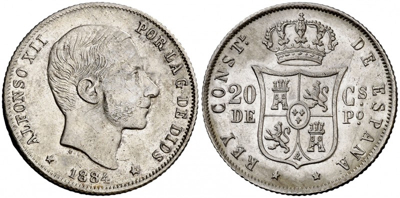 1884. Alfonso XII. Manila. 20 centavos. (Cal. 91) (Basso 65). 4,86 g. Leves rayi...