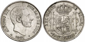 1881. Alfonso XII. Manila. 50 centavos. (Cal. 79) (Basso 66) 12,96 g. Leves marquitas. Buen ejemplar. Parte de brillo original. Escasa así. MBC+/EBC-....