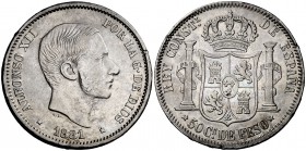 1881. Alfonso XII. Manila. 50 centavos. (Cal. 79) (Basso 66). 12,88 g. Golpecitos en canto. El primer 1 de la fecha ligeramente repicado. MBC.