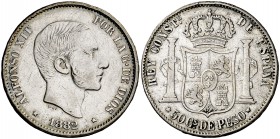 1882/1. Alfonso XII. Manila. 50 centavos. (Cal. 81) (Basso 66c). 12,82 g. Ex Áureo 01/07/1999, nº 570. Escasa. MBC-.
