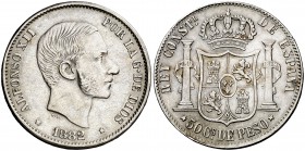 1882/0. Alfonso XII. Manila. 50 centavos. (Cal. 80) (Basso 66e). 12,91 g. Leves marquitas. Buen ejemplar. Ex Áureo 01/07/1992, nº 805. MBC+.