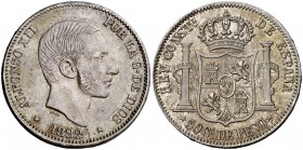 1882. Alfonso XII. Manila. 50 centavos. (Cal. 82) (Basso 66). 13 g. Bella. Preciosa pátina. Rara así. EBC-.