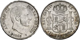 1885. Alfonso XII. Manila. 50 centavos. (Cal. 86) (Basso 66). 12,92 g. Parte de brillo original. EBC-/EBC.