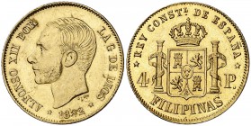 1882. Alfonso XII. Manila. 4 pesos. (Cal. 76) (Basso 71). 6,77 g. Leve hojita. Escasa. EBC-/EBC.