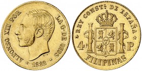 1882. Alfonso XII. Manila. 4 pesos. (Cal. 76) (Basso 71). 6,76 g. Bella. Rara así. EBC+.