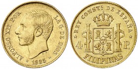1885. Alfonso XII. Manila. 4 pesos. (Cal. 77) (Basso 71). 6,75 g. Bella. Brillo original. Rarísima y más así. EBC.
