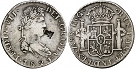 1821. Fernando VII. Zacatecas. RG. 8 reales. 26,75 g. Un resello oriental grande. MBC.