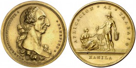 (hacia 1782). Carlos III. Fomento del Comercio y la Industria en Filipinas. (V. 58 var. por metal) (Basso 702 var. por metal). 47,99 g. Bronce dorado....