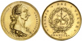 (hacia 1782). Carlos III. Fomento del Comercio y la Industria en Filipinas. (V. 59 var) (Basso 703 var). 39,12 g. Bronce dorado. 50 mm. Esta pieza, fi...
