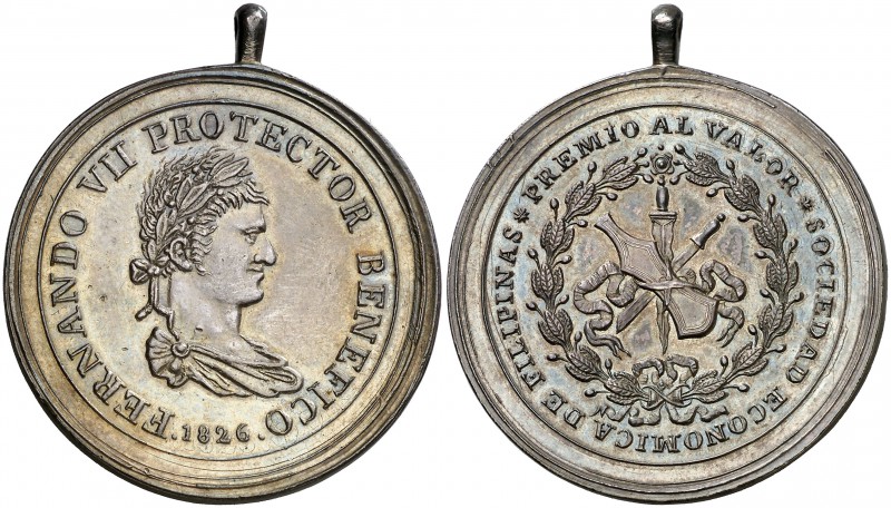 1826. Fernando VII. Sociedad Económica de Filipinas. 22,50 g. Plata. 35 mm. Bell...