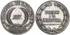 1867. Provincia de Batangas. Premio a la Industria. 40,28 g. Plata. 37 mm. MBC+.
