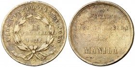 1876. Alfonso XII. La Casa de Moneda a los vencedores de Joló. (V. 847 var. por metal) (Basso 705). 5,11 g. Latón. 23 mm. BC.
