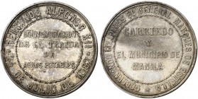 1882. Alfonso XII. Traída de aguas potables. (V. 508) (Basso 707). 29,07 g. Plata. 38 mm. Bella. Rara en este metal. EBC.