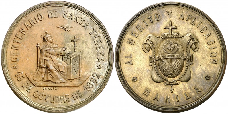 1882. Alfonso XII. Centenario de Santa Teresa. 28,15 g. Bronce. 37 mm. Grabador:...
