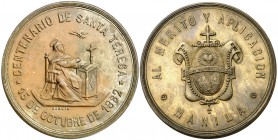 1882. Alfonso XII. Centenario de Santa Teresa. 28,15 g. Bronce. 37 mm. Grabador: García. EBC.