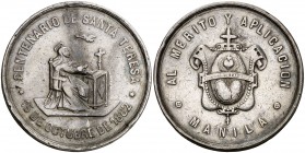 1882. Alfonso XII. Centenario de Santa Teresa. 30,13 g. Plata. 37 mm. Grabador: García. MBC-.