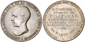 1891. Alfonso XIII. Inauguración del ferrocarril de Manila a Dagupan, primero de las Filipinas. (Basso 713). 21,09 g. Plata. 36 mm. Grabador: A.G. Bel...