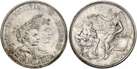 1895. Alfonso XIII. Exposición Regional de Filipinas. (V. 572) (Basso 714). 38 g. Plata. 40 mm. Raspadura superficial en el canto. (EBC).