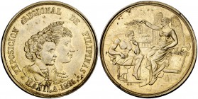 1895. Alfonso XIII. Exposición Regional de Filipinas. (V. 572 var. por metal) (Basso 714a). 37,83 g. Plata dorada. 40 mm. EBC.