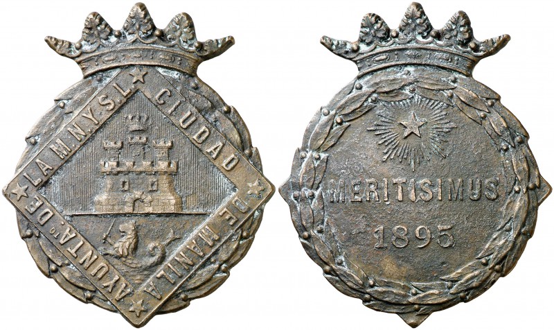 1895. Ayuntamiento de Manila. (Pérez Guerra falta). 24,60 g. Bronce. 48x40 mm. M...