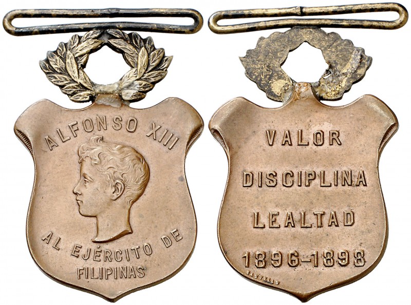 1898. Alfonso XIII. Distinción de la Campaña de Filipinas 1896-1898. (Pérez Guer...