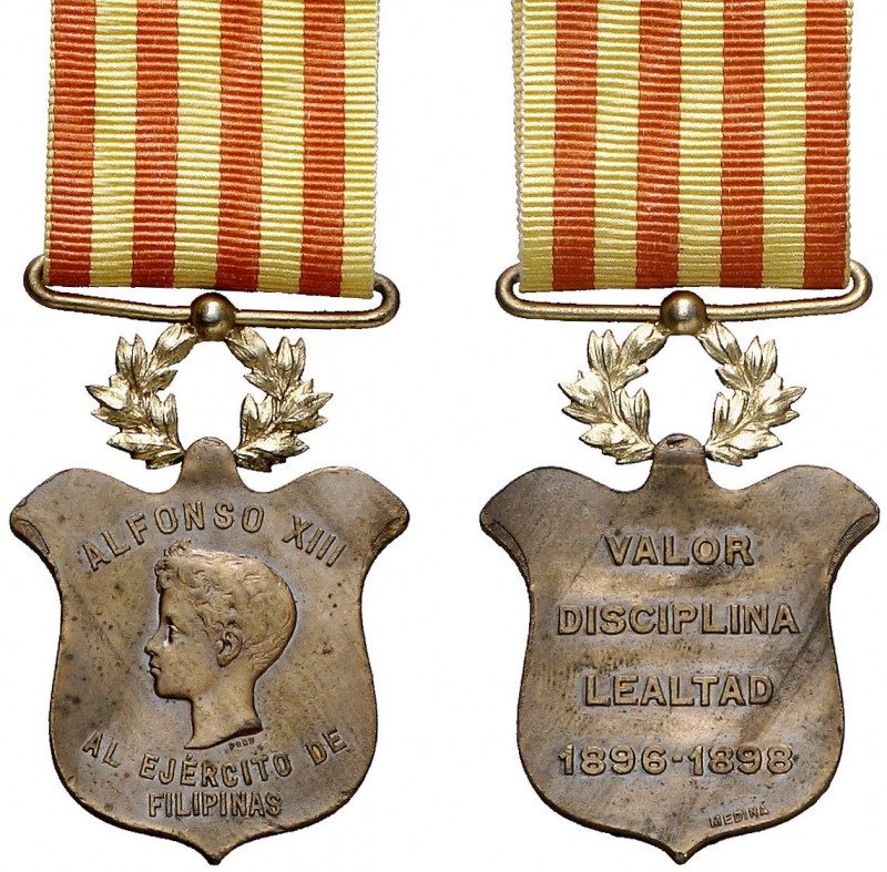 1898. Alfonso XIII. Distinción de la Campaña de Filipinas 1896-1898. (Pérez Guer...