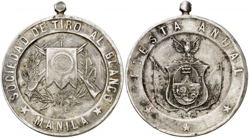 s/d. Sociedad de Tiro al Blanco. (Basso 725). 15,01 g. Con anilla. Plata. 32 mm....