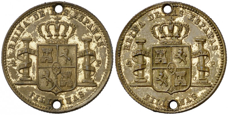 s/d. Isabel II. Manila. 3,58 g. Jetón con el reverso de 4 pesos acuñado en ambas...