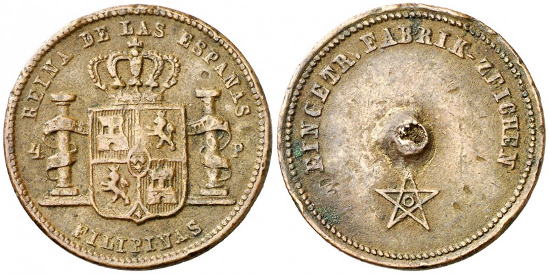 s/d. Jetón cuyo anverso imita los 4 pesos de Isabel II. 3,40 g. Golpecitos. Punt...