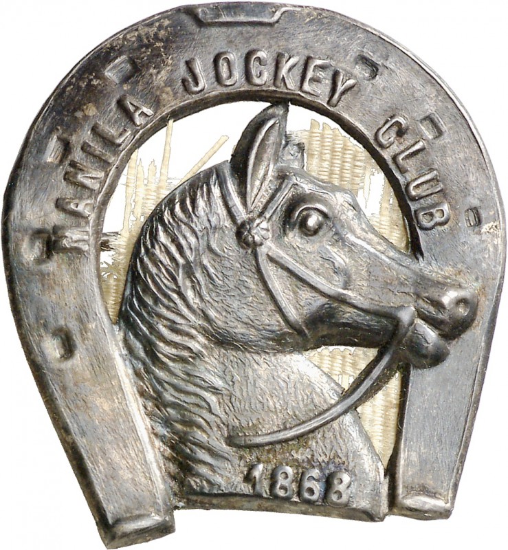 1868. Jockey Club. Insignia de solapa troquelada. 2,01 g. Con prendedor. EBC.